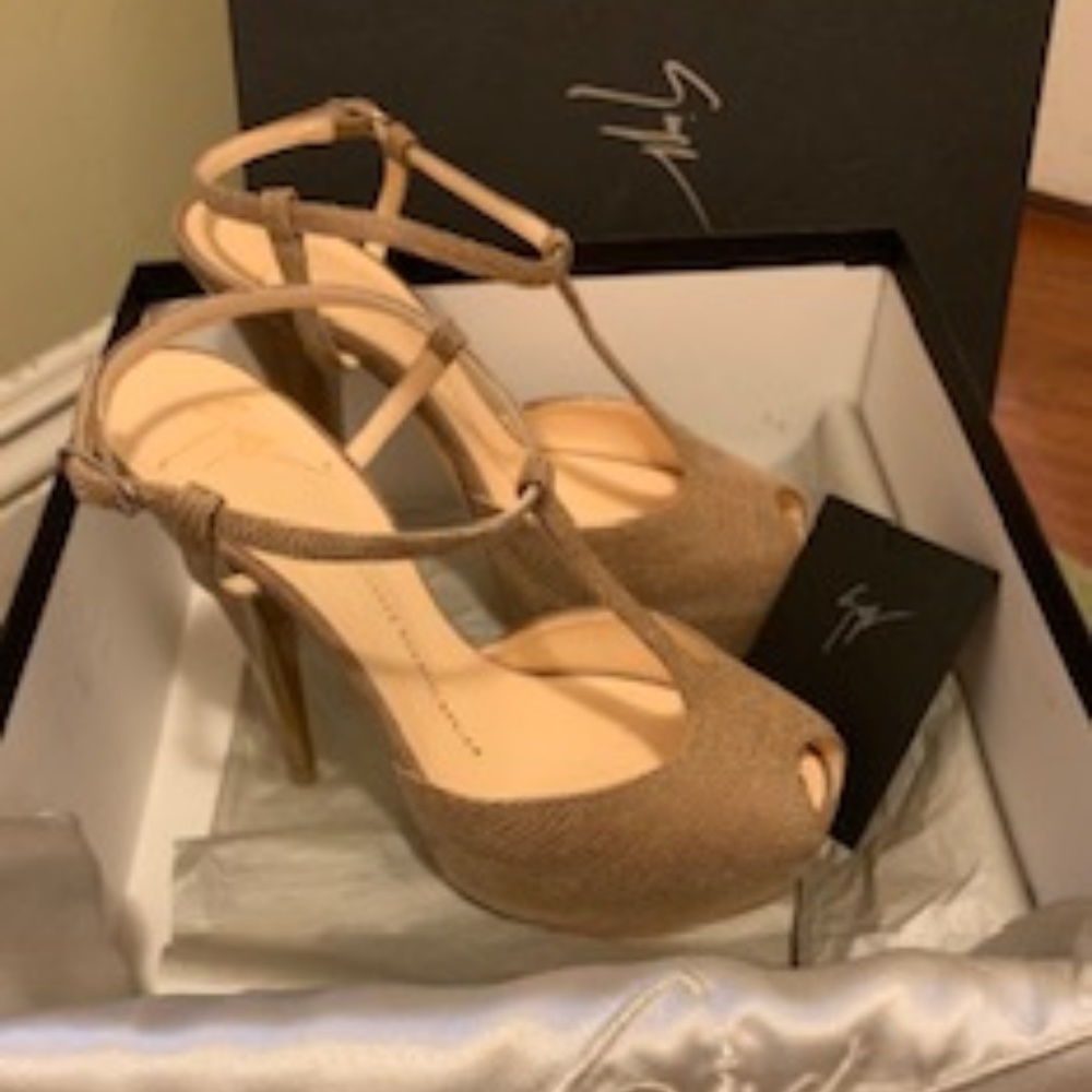 Guiseppe Zanotti Peep Toe Snake Skin Heels